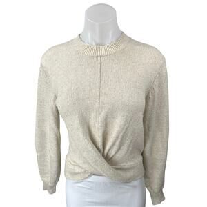 Joie Cream Linen Crew Neck Twist Front Long Sleeve Pullover Sweater Top Size XXS